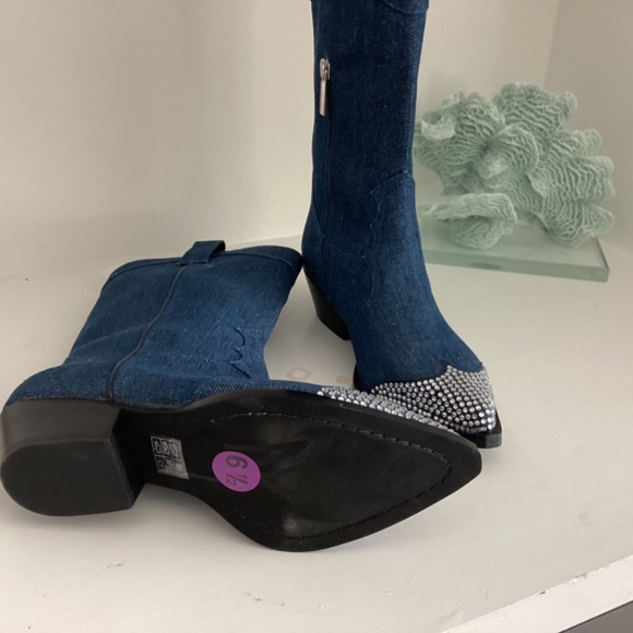 Karl Lagerfeld Cowboy very Taylor Swift Denim Boots Crystal Embellishment - Picture 9 of 9